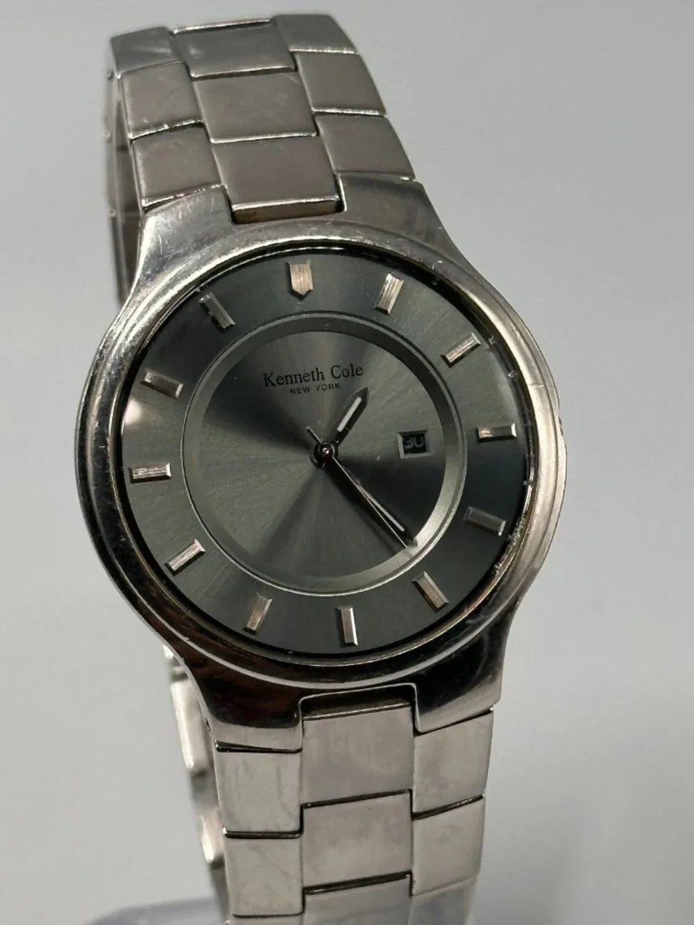 3/$30 Kenneth Cole Watch Men Silver Missing Crown Untested Selling As Is 8.25